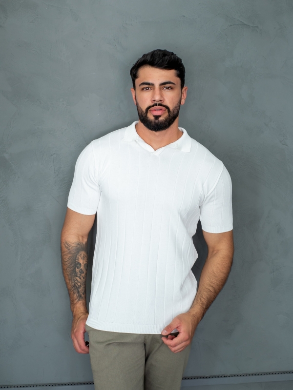 CAMISA TRICOT GOLA ITALIANA CANELADA REF 3007 - BRANCA