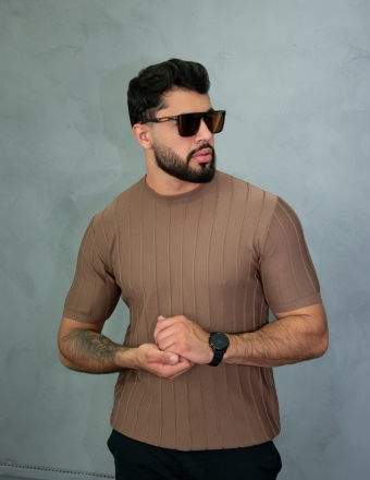 CAMISA TRICOT GOLA CARECA CANELADA INVERSO REF 3008